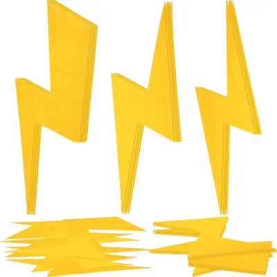 Yellow Flash Weather Party Decor 12 Pcs Large Lightning Bolt Felt Cutout Mats for Classroom Wall Decal Birthday Baby Shower Prop