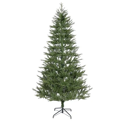 PE PVC Artificial Christmas Tree with LED Lights, Realistic Cedar Pine Tree Black Metal Stand for Home Hotel Mall Holiday Decor