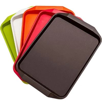 Customized Black Plastic Polypropylene Catering Restaurant PP Fast Food Serving Trays with Handle