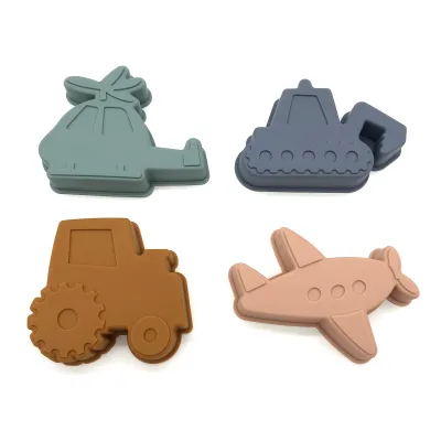 Factory Direct 4 Packs Silicone Vehicle Beach Sand Molds, Cartoon Transportation Kids Play Mold Set for Bath Swimming Pool