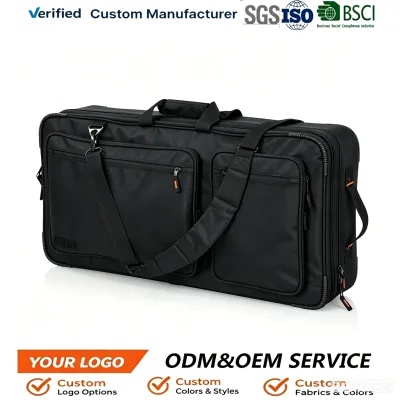 Custom Large Capacity DJ Backpack with Adjustable Interior and Bright Orange Lining Fits 27" Controllers