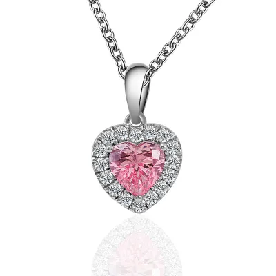 Fine Jewelry Necklaces 14K Solid Gold VVS Pink Moissanite Gemstone Heart Cut 6.5mm Necklace for Women Wedding Engagement