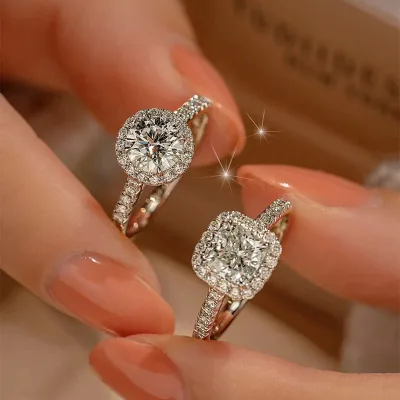 Silver Color Wedding Engagement Ring Zircon Crystal Promise Rings for Women Jewelry Gift