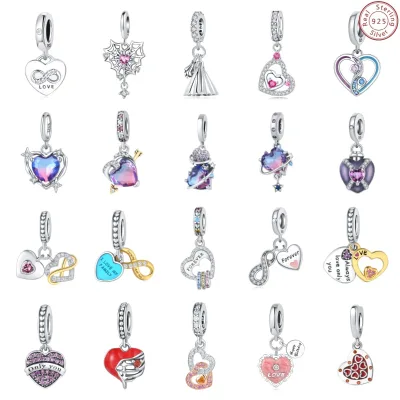 925 Sterling Silver Infinity Pendant Zircon Heart-Shaped Bead Charm for DIY Jewelry for Hot Item Gold Bracelet Accessory