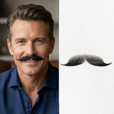 Fake Mustache Natural Realistic 100% Human Hair Handmade Invisible Lace Facial Beard for Entertainment/Drama/Cosplay/Halloween