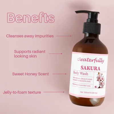 OEM Natural Body Wash,Flower Fresh Jasmine Petals Cherry Blossom Skaura Body Wash,Deep Moisturizing Body Wash Shower Gel