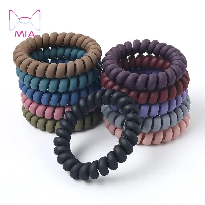 Girls Fashion Frosted Matt Color Plastic Rubber Bands Telephone Cord Hair Ties Elastic Scrunchies Hair Ring for Women