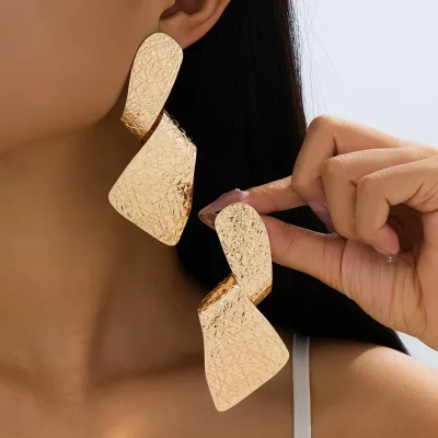 Punk Gold Statement Earrings Women Hammered Geometric Dangle Earrings Textured Irregular Stud Earrings Fashion Jewelry