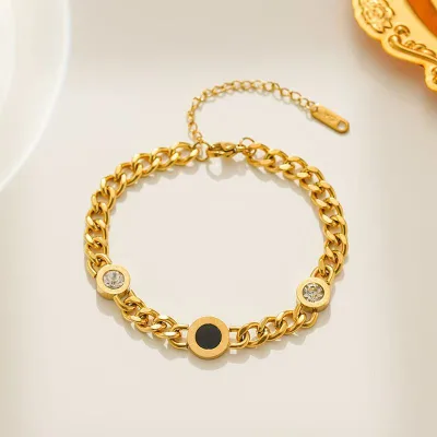 Women's bracelet Stainless steel Roman round diamond set thick bracelet