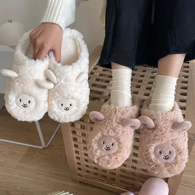 Cute Cartoon Closed Toe Cotton for Women Men Indoor Home Soft Bottom Plush Girly Heart Breathable Winter PVC Insole Printed