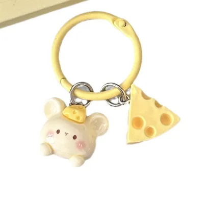 Cute Adorable PVC Cheese Mouse Ring Keychain Fun Soft Almost-Milk Pendant Schoolbag Accessory Wholesale