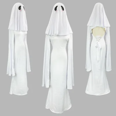 Ghost Mom Cosplay Costume Mrs Anzu Replica Cute Ghost Dress for Women Halloween Stage Performance Outfit Polyester Dress
