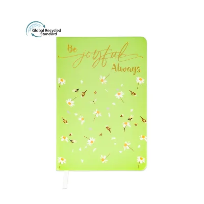 Grs Certified Custom A5 PU Hardcover Promotional Notebook Recycled Wasted Paper Material Hot Foil Daisy Bee Design Leather Cover