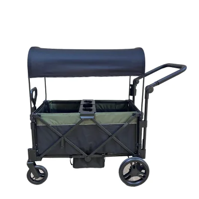 Creative Outdoor Foldable Utility Cart Adjustable Handle Collapsible Stroller Wagon Removable Canopy Kids Gear for Beach Park