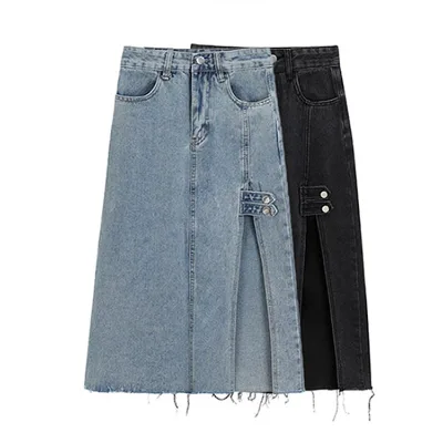 Custom Summer Vintage Pencil Jeans Skirt Side Split High Waist Sexy Women Denim Maxi Skirts