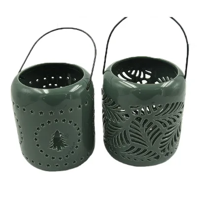 Christmas Holiday Decoration Solar Ceramic Lantern Hollow Design LED Portable Lantern