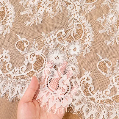 Eco-Friendly Handmade Woven Sexy Shiny 3D Flat Lace Chantilly Lace French Embroidery Tulle Lace Beaded Wedding Dress Fabric