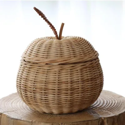 Apple Shaped Rattan Basket Nordic Kids Room Decor, Rattan Storage Basket