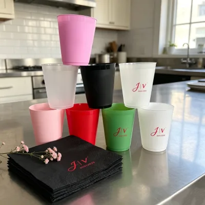 9oz 12oz 16oz Personalized Monogrammed Frosted Plastic Cup Perfect for Parties Weddings Birthdays Beach Pool & Tailgating Napkin