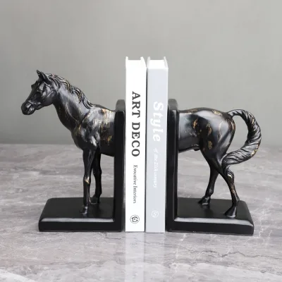 Vintage Bookends Horse Statue Sculpture Book Stand Sturdy Book Storage Tabletop Figurine Animal Statue Ornament Horse Bookends