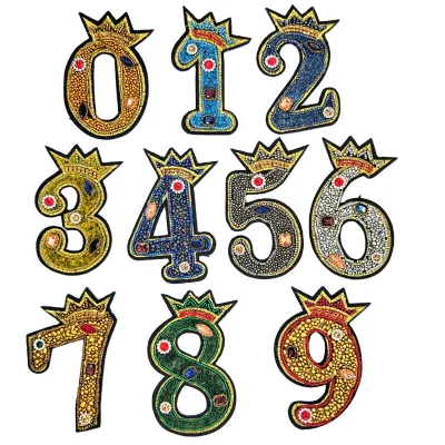 Clothing Accessories Crystal Rhinestones Embroidery Patch Rhinestone Beads Pearl Number Patch Iron on Patches