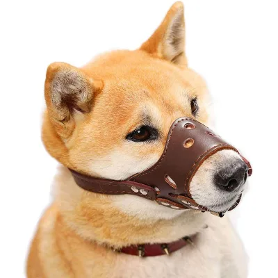 Adjustable Anti-Barking/Biting/Chewing Breathable PU Leather Dog Muzzle for Small Medium Large Dog