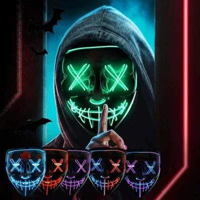O-264 Electronic Neon Scary Face Cosplay Costume Led Mask Light up for Halloween Party Favor