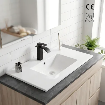 Thin Edge Single Basin on Cabinet Counter Top Sink Rectangular Ceramic Washbasin Single Hole Faucet Washbasin