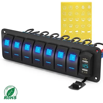DIY Custom Marine Switch Panel 8 Gang Switch with Dual Blue Led Wiring ROHS for Marine Boat RV Off-Road Wholesale