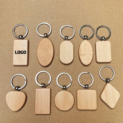 Promo Business Exhibition Event Gift Wooden Key Holder Blank Keychain Ring with Laser Engraving LOGO Custom Wood Keychain