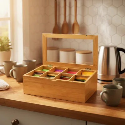 Bamboo Wooden Tea Organizer Storage Box Wood Box Tea Bag Holder Rack Storage Container Caddy for Coffee Tea Sugar Packets