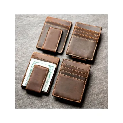 Genuine Leather Money Clip Wallet Custom Money Clip Blocking Leather Magic Wallet Money Clip