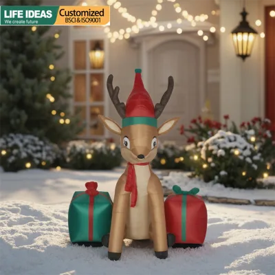 Holiday Inflatable Outdoor Decorations 8 FT Giant Christmas Inflatables Reindeer with Gift Boxes