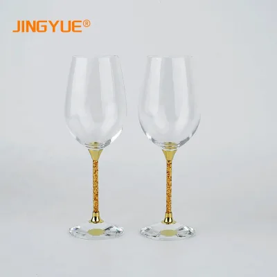 European Large Capacity Luxury 2pcs European Crystal Clear Belly Burgundy Gold Foil Red Wine Glass Goblet Set for Gift