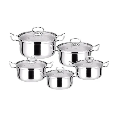 Manufacturer Custom New Design Hotel Kitchen Stainless Steel Non Stick Cooking Pot Cookware Set With Glass Lid