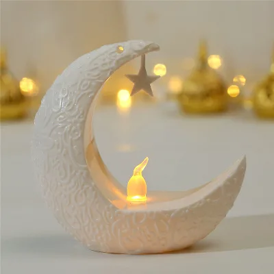 EID Mubarak Incense Burner Lights Moon Star Table LED Night Light Table Ornaments Ramadan Decoration