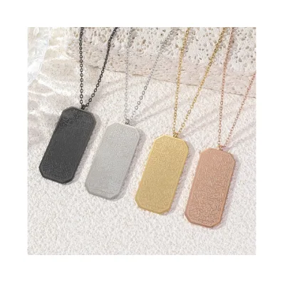 Religious Jewelry Islamic Geometric Square Pendant Necklace Stainless Steel Arabic Ayatul Kursi Charm Necklace for Gift