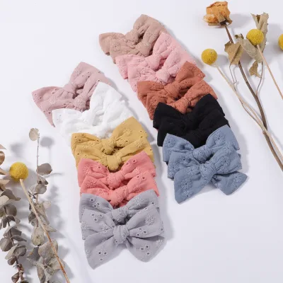 3.3 Inch New Baby Girl Pure Cotton Bowknot Hairpin Hair Accessories Fashion Ribbon Handmade Bow Knot Hair Clip for Kids