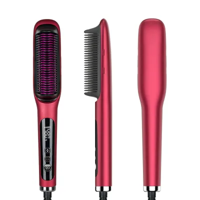 Anti-Scald 2 in 1 Electric Hair Straightener Brush Ceramic Ionic Hot Comb Straightener