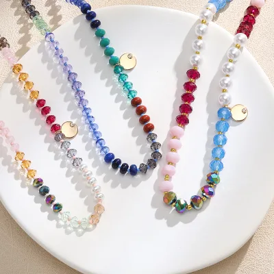 Fashion Colorful Crystal Beaded Brass Copper Alloy Necklace Popular Transparent Color Adjustable Chokers Necklace