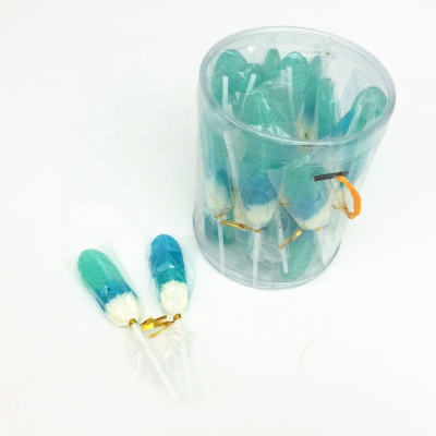 Fruity Lollipop Blue Feather Shaped Lollipop Hard Candy Leaf Shape Lollipop