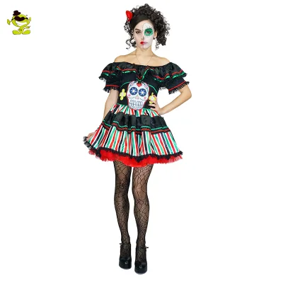 Halloween  Party Scary Costume for Women  Lady Stage Performance Horror Skeleton Dress