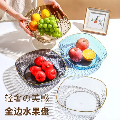 Light Luxury Transparent Fruit Plate Bone Dish Golden Edge Good-looking Dried Fruit Tray Fruit Plate Snack Dish