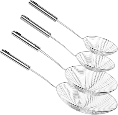 Kitchen Cookware Stainless Steel Mesh Ladle and Colander Silver Net Colander Strainer for Home Use