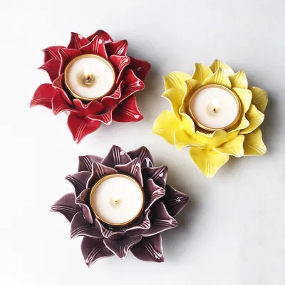 HY7 hand-pinched flower candle holders ceramic decor suitable for dining tables, weddings