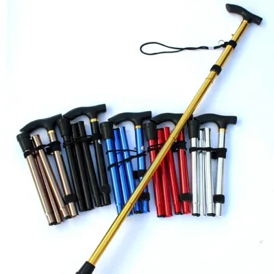 Portable Foldable Ultra-light Five-section Adjustable Telescoping Aluminum Alloy T-shaped Handle External Lock Walking