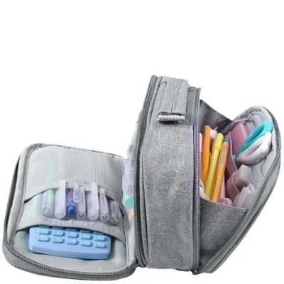 High School Junior High Students' Custom-Made Canvas Pencil Cases-Wholesale Large Capacity Double Zipper Closure Eco-Friendly
