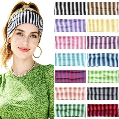 BELLEWORLD Custom Logo Striped Elastic Wide Headband Multi Color Stretchy Fabric Hair Band Women Spa Sports Hair Accessories