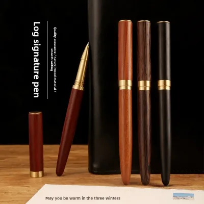 Spot Wholesale Bulk Natural Ebony Wenge Rosewood Wooden Sign Pen with No Clip Solid Brass Kits Engraveable Logo Pen with Case