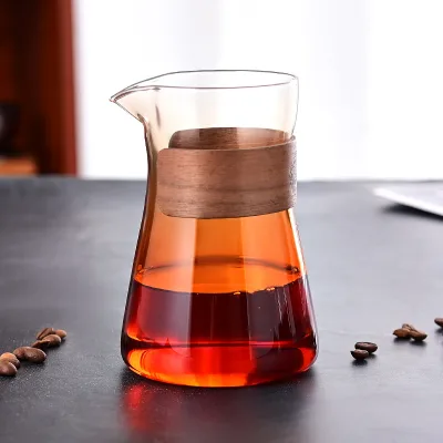 500ML Glass Coffee Carafe with Wood Heat-Resistant Layer Pour Over Coffee Carafe and Tea Steeper Coffee Decanter Coffee Server